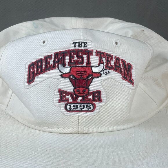 Vintage Chicago Bulls 1996 Starter Snapback Cap Hat White The Greatest Team Ever - Picture 2 of 7